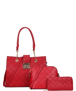 3in1 Quilted Chain Shoulder Bag Set TT-7169S  RED